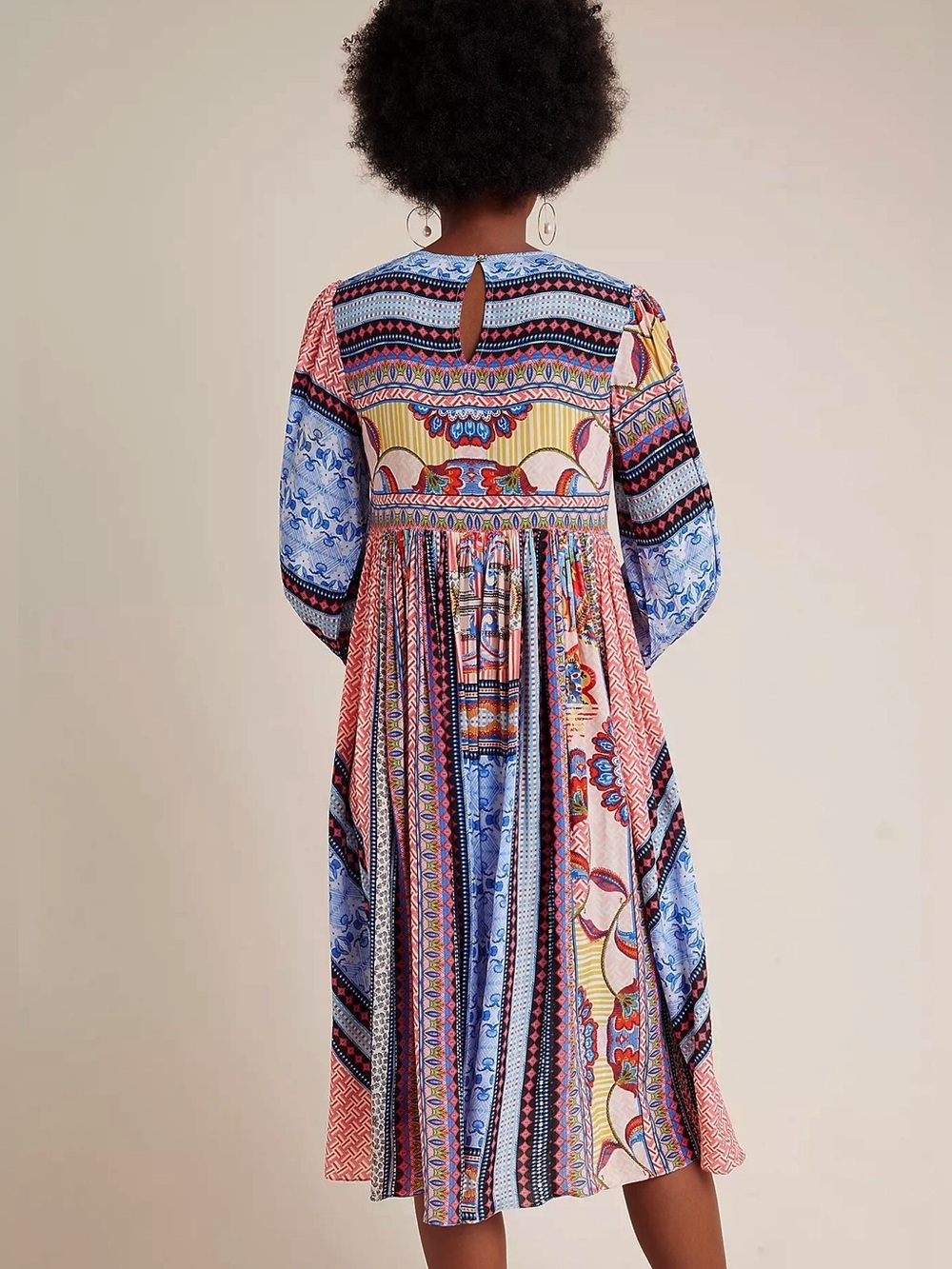 Anthropologie Bhanuni By Jyoti 16W NWT Marcelina Midi Dress Boho Blue Red Size 2 - Picture 2 of 3